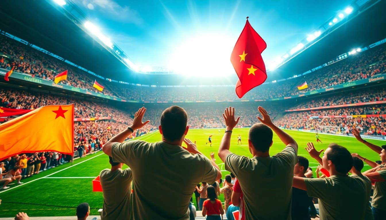 Xem bóng đá hôm nay with passionate fans in a dynamic football stadium live match.