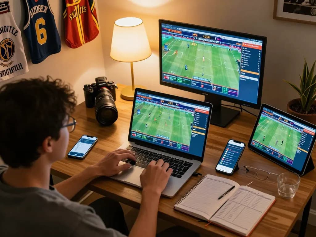 Engaging in online sports betting with NOWGOAL on a laptop, tracking live games and strategies designed for winners.