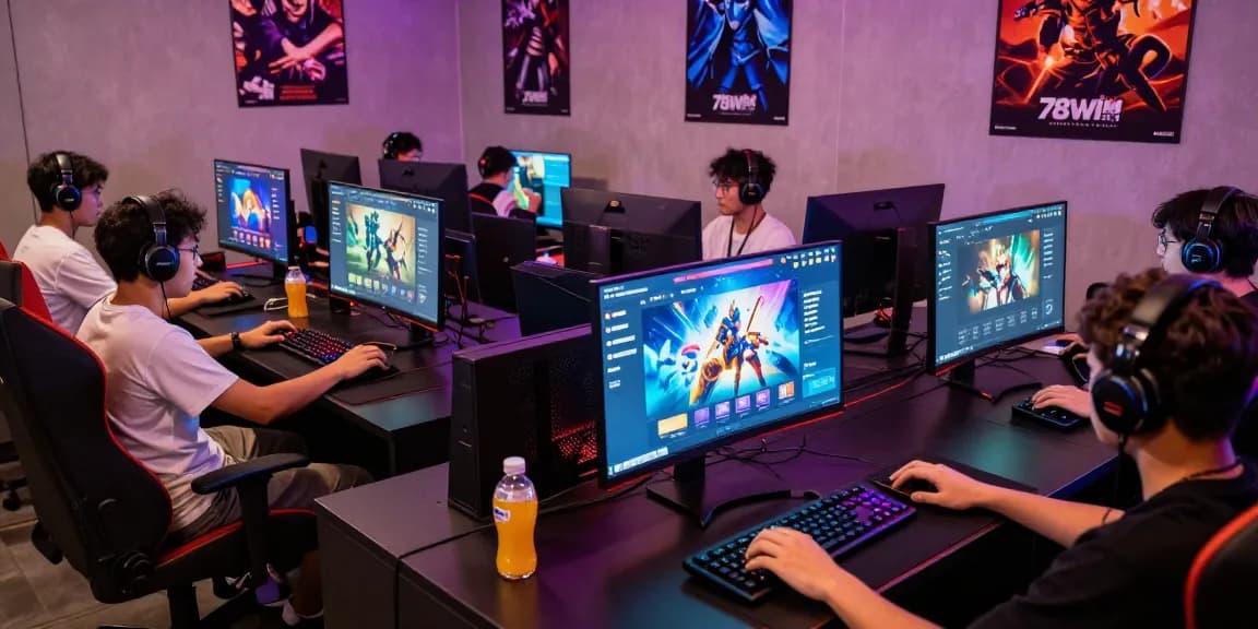 Engaged players exploring the 78win gaming platform in a lively and colorful online gaming environment.