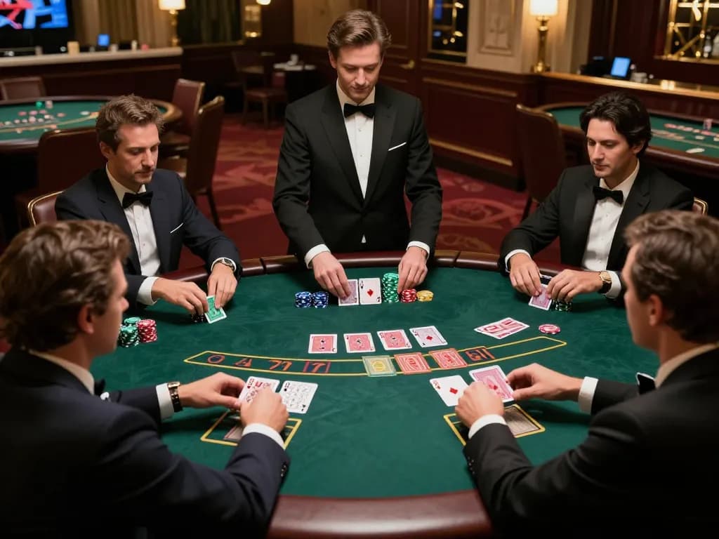 Strategic players engaged in blackjack at sc88 casino table with professional dealer managing bets.