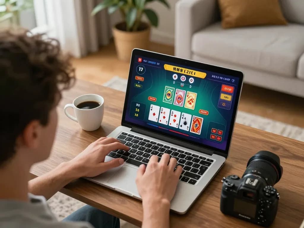 Player engaging with blackjack on uu8855, showcasing strategic cards in a cozy home setting