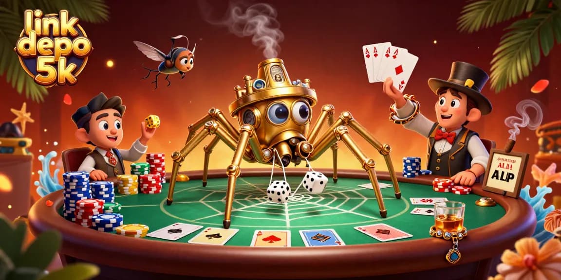 Experience link depo 5k through this dynamic 3D casino scene with vibrant elements.