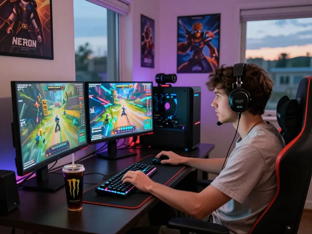 Engaging player enjoying online gaming on 789P platform in a vibrant room setup.