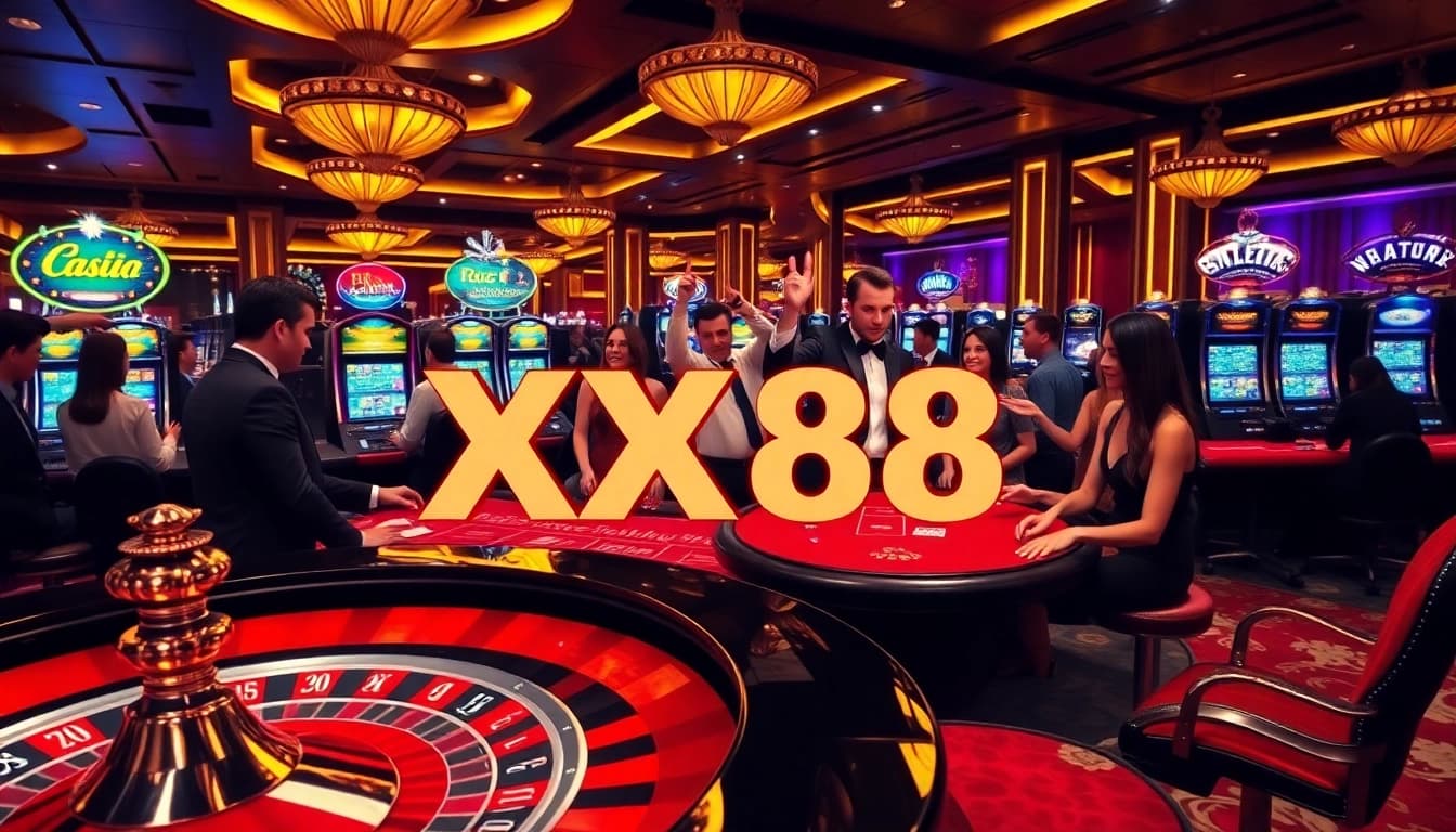 Experience the thrill of gambling with XX88 at an exciting roulette table and slot machines.