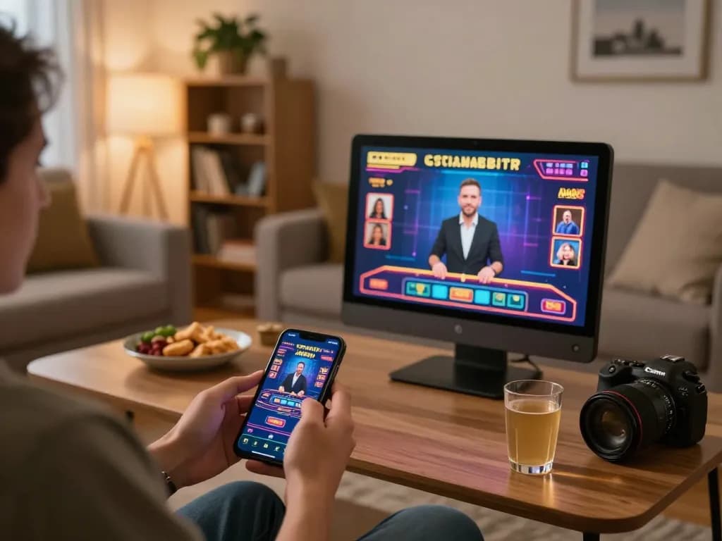 Player enjoying MM88 app on smartphone at home, engaging in lively online casino gaming