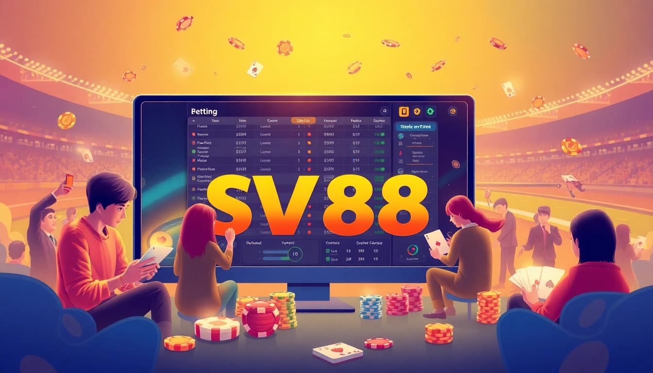 Discover the thrill of Nhà Cái SV88 with vivid visuals of online betting excitement and engagement.