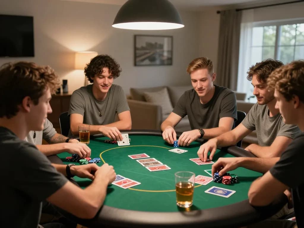 Hands holding poker cards while playing in a friendly home game setting, spotlighting the excitement at https://ko6689.com/jay-tran/.
