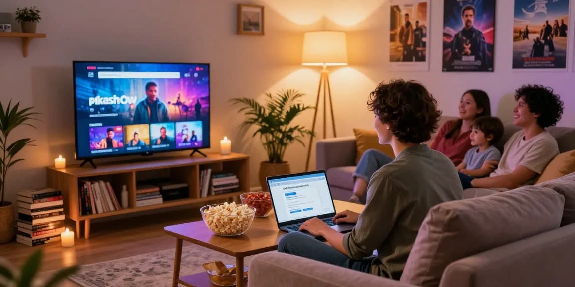 Pikashow APK download for streaming movies in a cozy living room