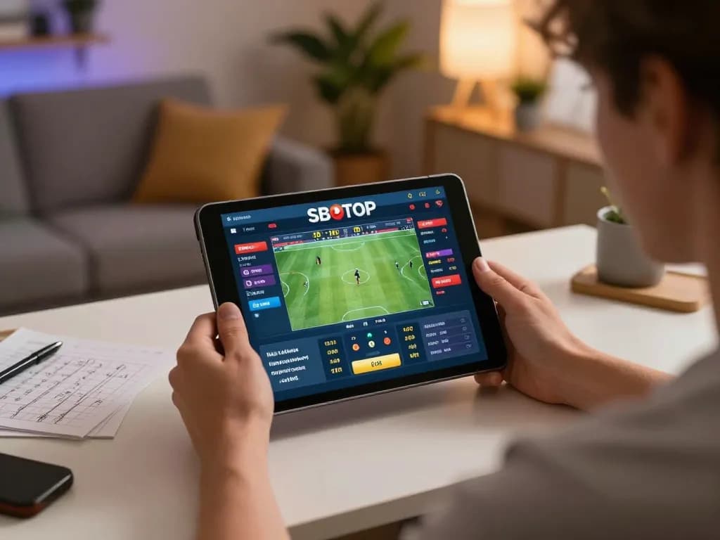 Xem bóng đá sbotop while betting wisely on a tablet in a cozy living room setting
