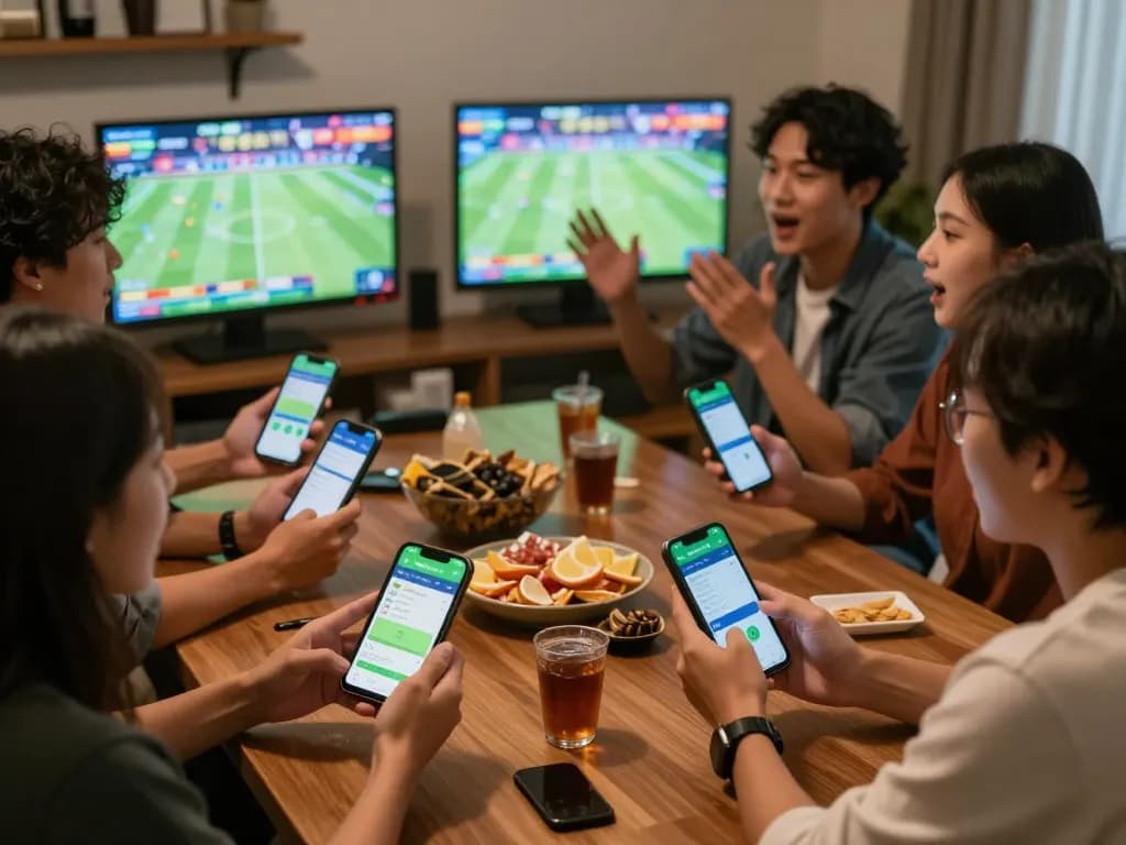 Bongdallu users actively engaging in sports betting with smartphones, showcasing live odds and excitement.
