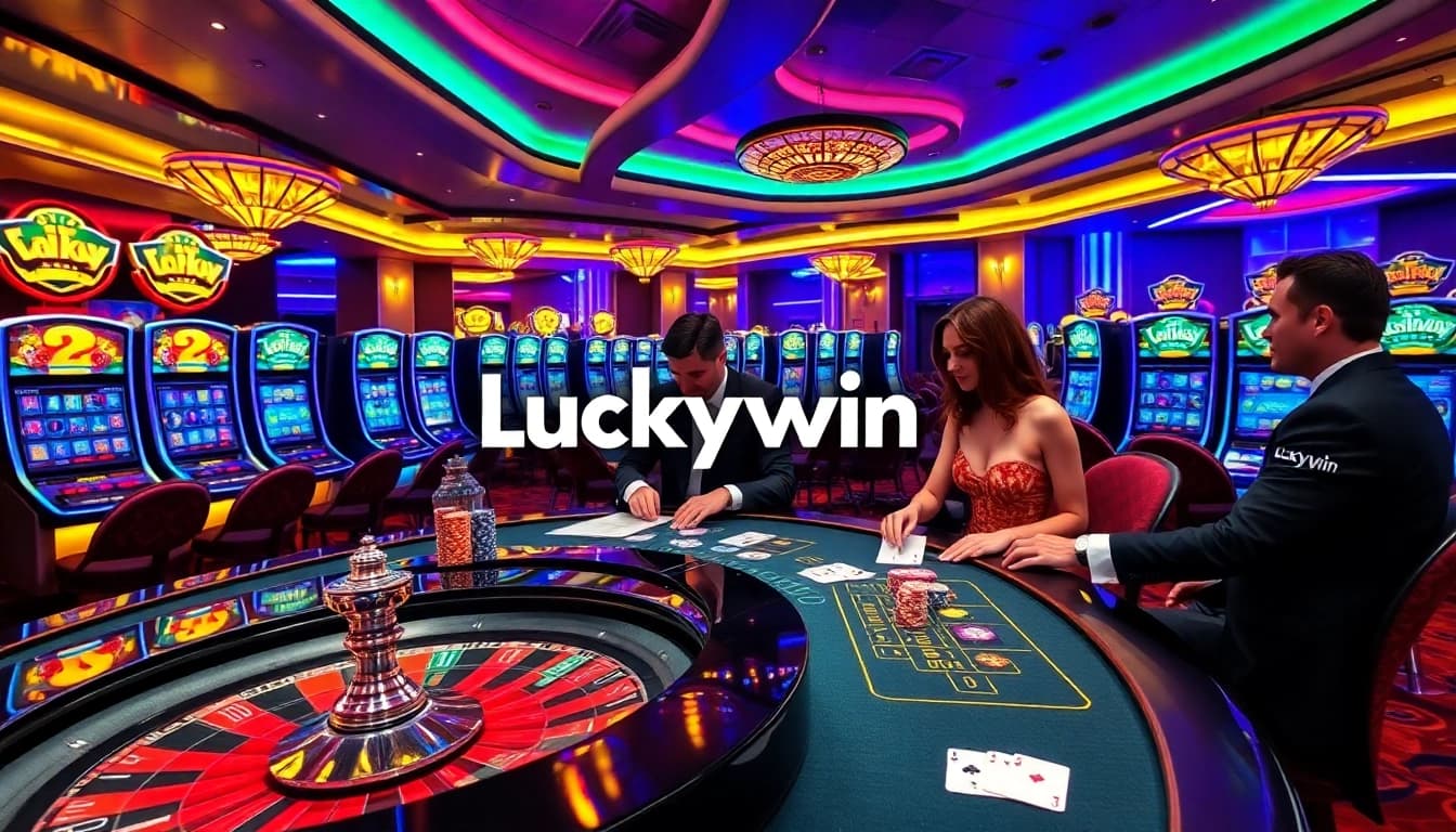 Experience thrilling gameplay at Luckywin's elegant casino with dynamic slot machines and poker action.