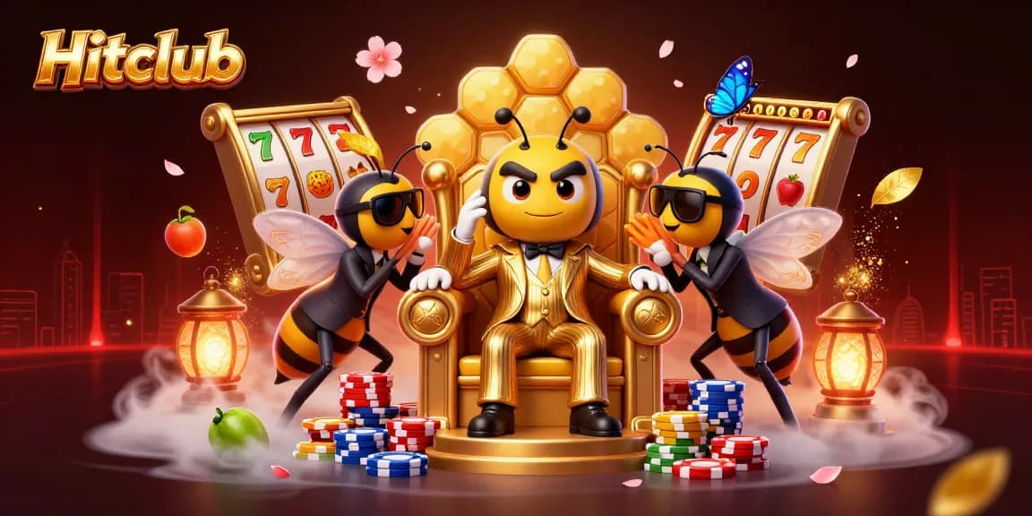 Join Hitclub's vibrant gaming experience with a cartoon bee mob boss leading in a rich casino scene.
