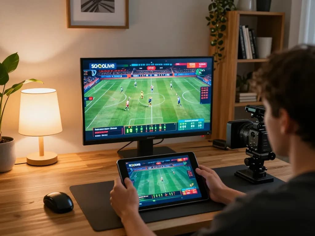 Socolive streaming football match on tablet, showcasing a dynamic home betting scene