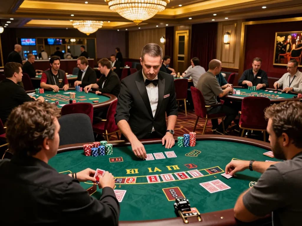 Players engaging in a lively game of blackjack at 9bet casino, showcasing excitement and strategy.
