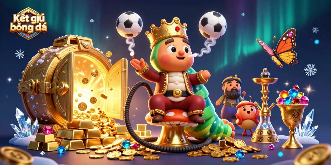 Experience Kết quả bóng đá in a vibrant 3D scene filled with gold, jewels, and excitement.