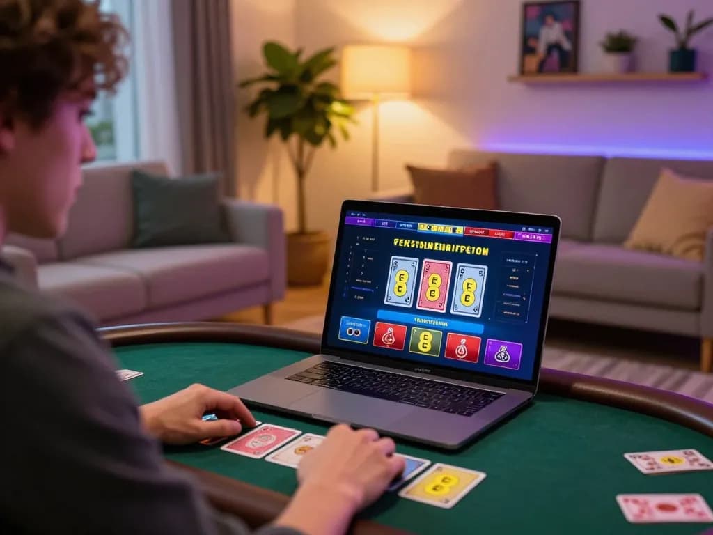 EE88 player engaging in live dealer game on laptop in a cozy home setting
