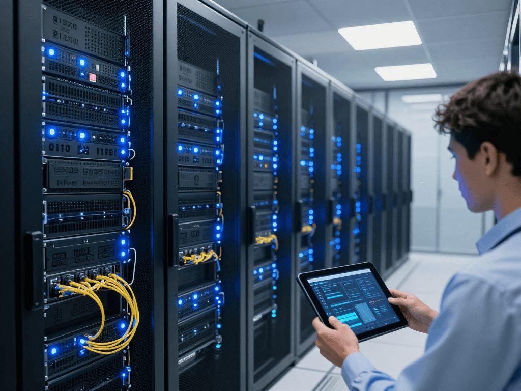 IIptv reseller panel powering advanced cloud computing infrastructures and cybersecurity solutions in a modern data centre.
