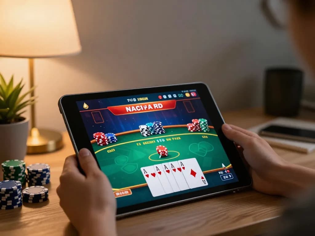 Engaging poker game on go88vn tablet showcasing strategies and colorful chips.