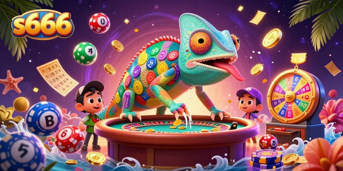 S666 chameleon casino owner dynamic scene capturing the thrill of gaming with colorful elements.