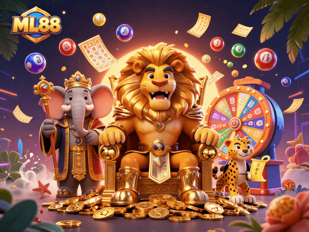 ML88 offers vibrant lottery games with colorful balls, lively scenes, and dynamic elements captivating players.