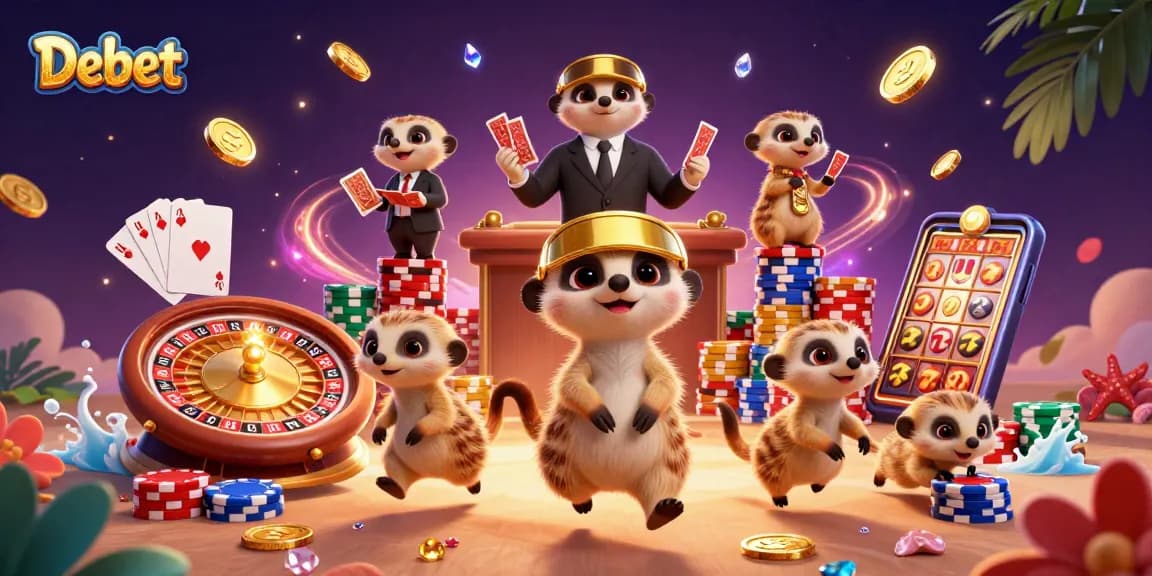 Debet gamblers experiencing a vibrant casino atmosphere with dynamic chip action and character interactions