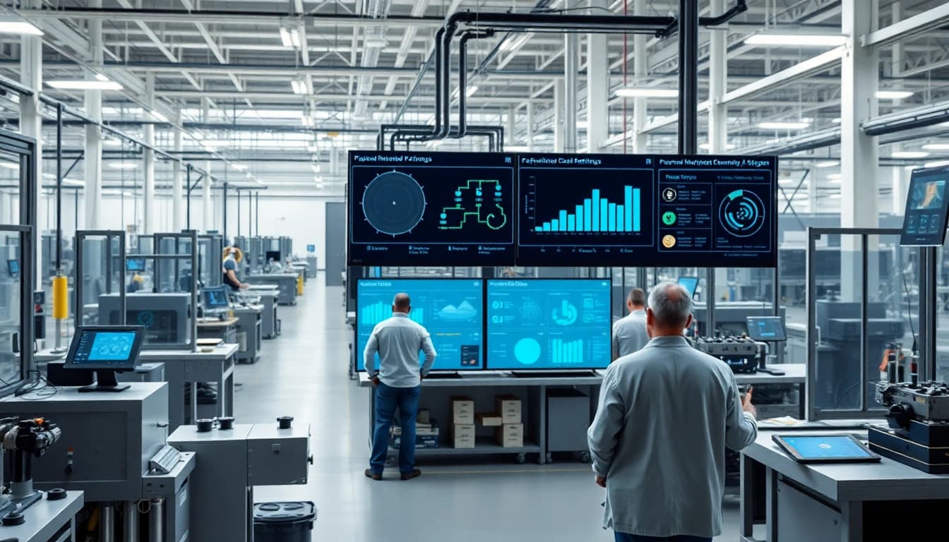 Visual representation of paperless traceability software in a modern manufacturing setup