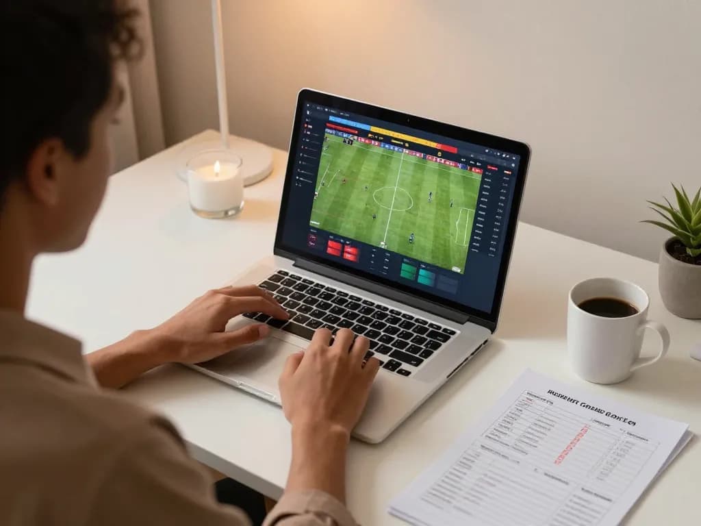 Person engaging in online betting strategies with 1gom on the laptop, showcasing the live sports betting interface.