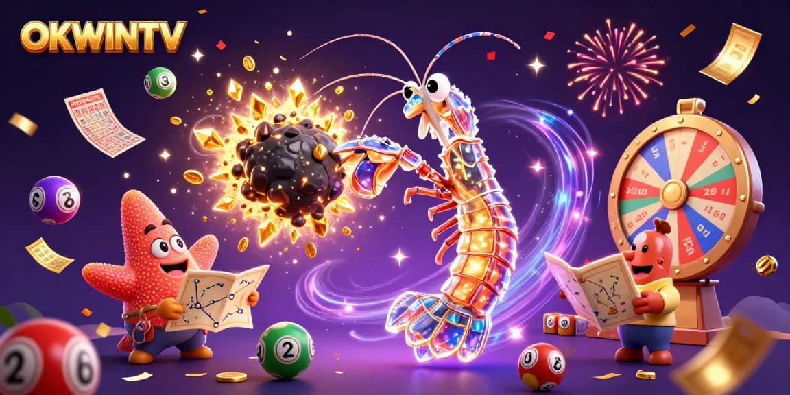 Experience OKWINTV with dynamic sports betting visuals and 3D vibrant elements in a rich digital scene.