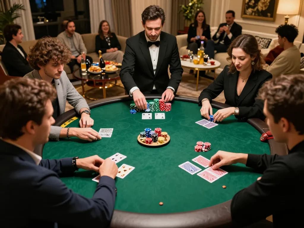 Players engage in an exciting poker game at O8, showcasing vibrant chips and intense focus during gameplay.
