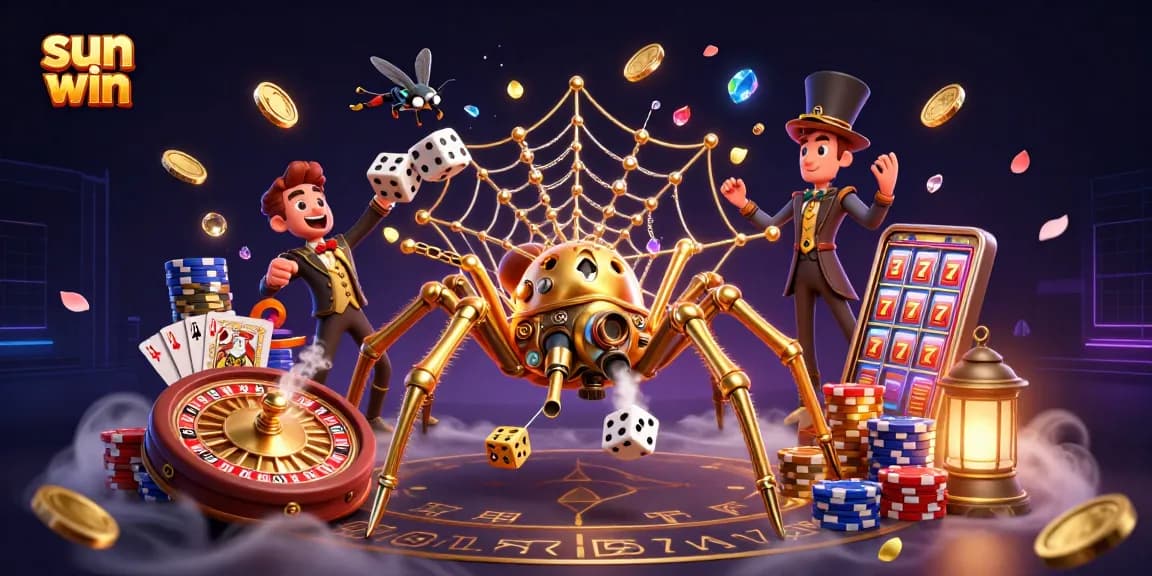 Engage with sun win strategies through a vibrant, steampunk casino scene full of lucky charms.