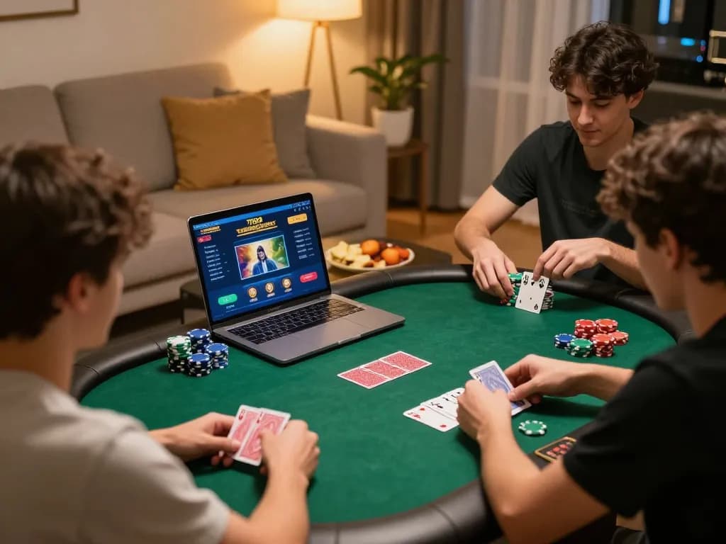 Players strategically betting on TR88 poker from home, showcasing an engaging online gaming experience.