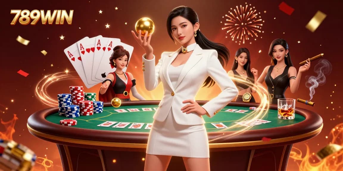 Experience exciting gameplay with 789WIN featuring a confident Asian woman holding a roulette ball in a vibrant casino atmosphere.