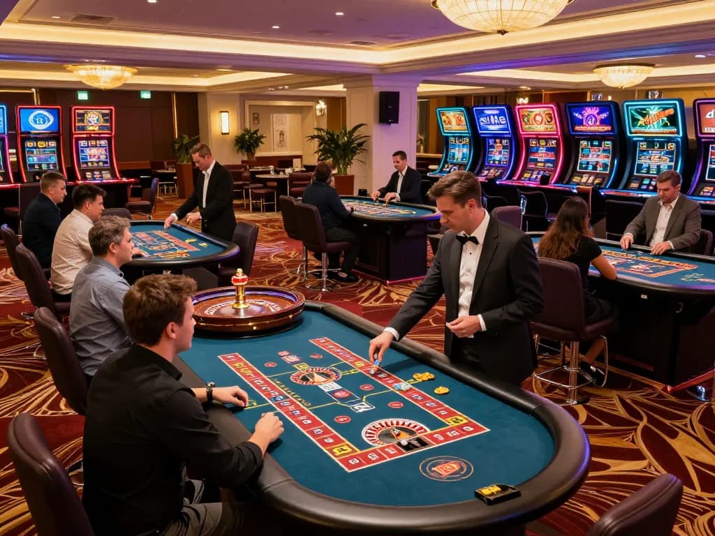 SC88 casino gaming scene with players engaged at roulette tables, showcasing lively atmosphere and dynamic gameplay.