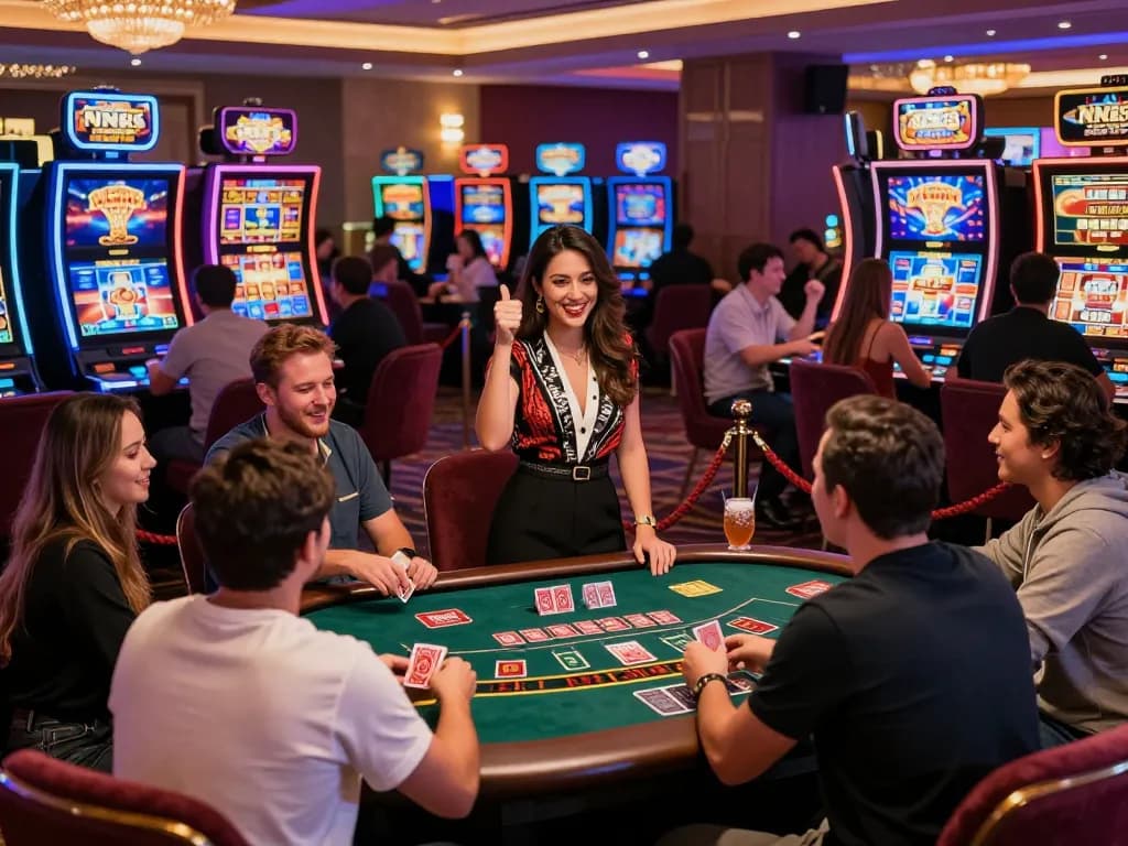 Players enjoying vibrant NK88 casino games with lively dealer