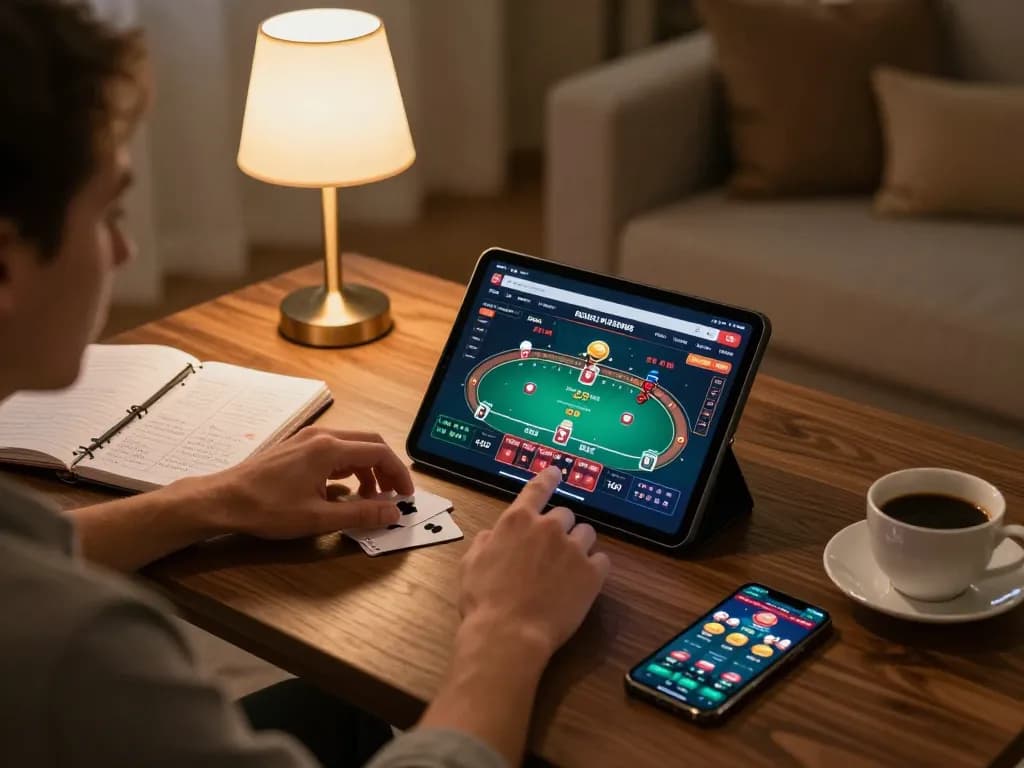 Engaging in online gameplay on Trang chủ 888NEW with a cozy tablet setup and strategic notes