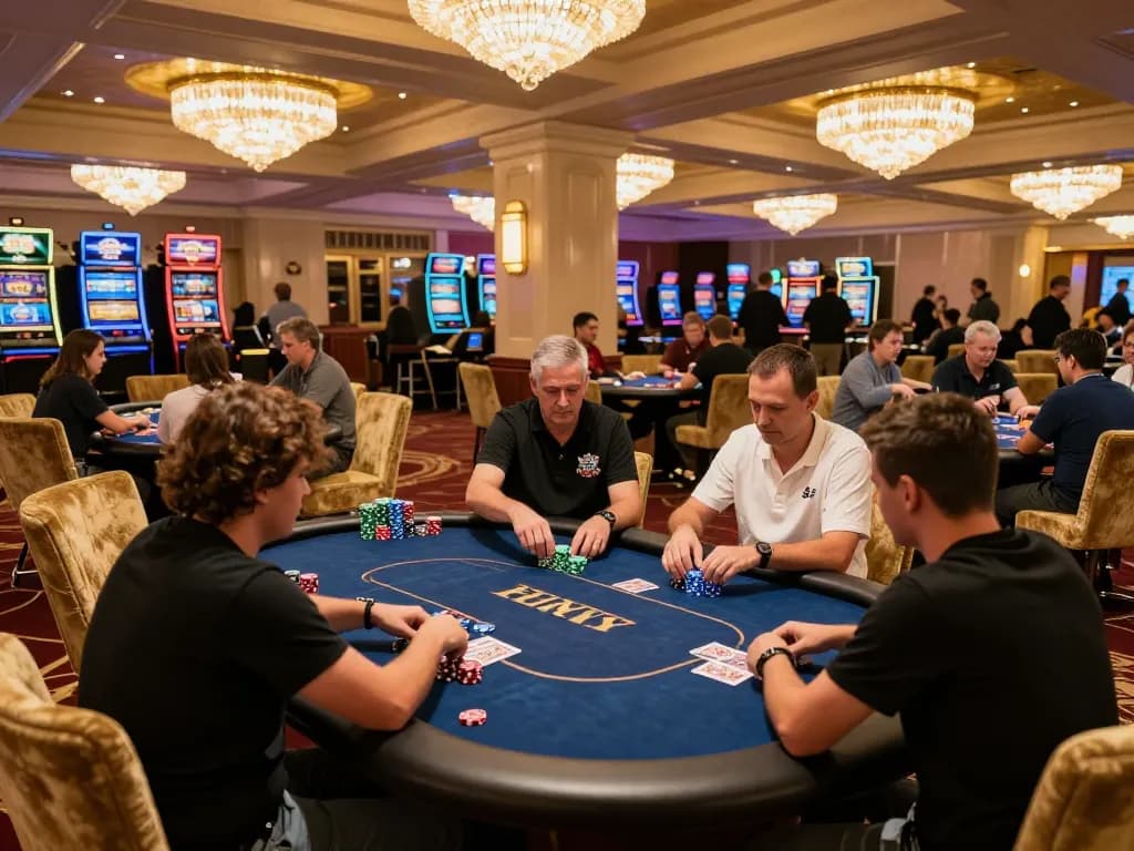 Experience the excitement at Trang chủ DABET with lively poker tables filled with players betting their chips.