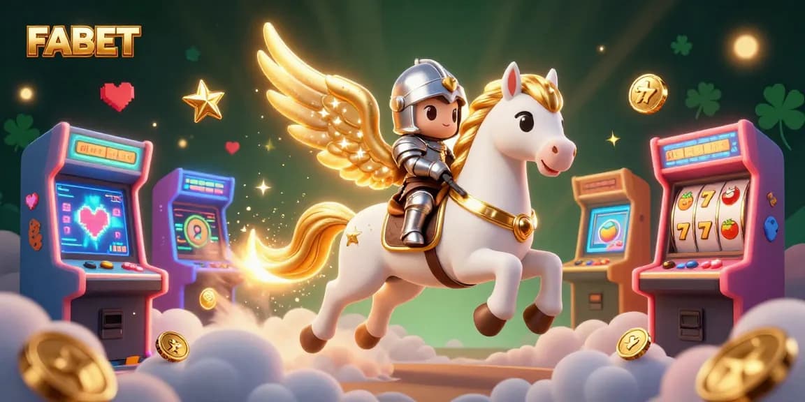 Experience FABET thrills with vibrant slot machines and a magical horse knight duo.