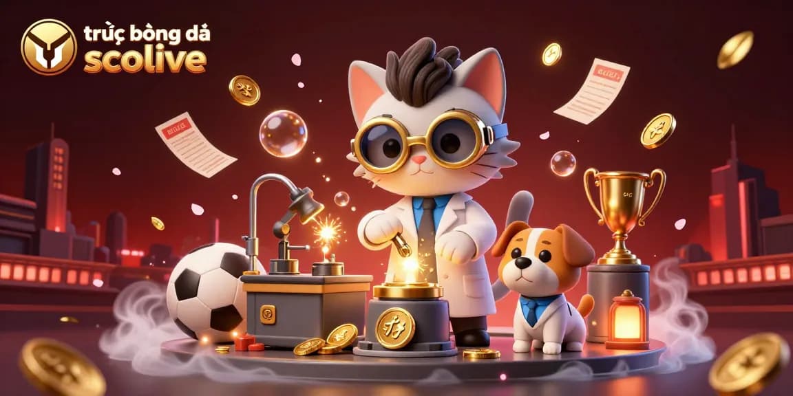 Experience trực tiếp bóng đá socolive with engaging sports balls and trophies illuminating the 3D scene.