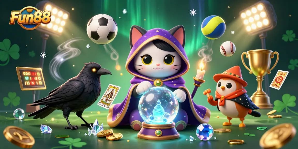 Engage in thrilling gameplay with Fun88's vibrant online betting casino, featuring dynamic sports elements and mystical characters.