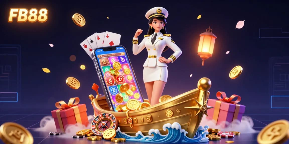 Experience the thrilling world of FB88 with dynamic gaming elements and rich, casino-themed visuals.