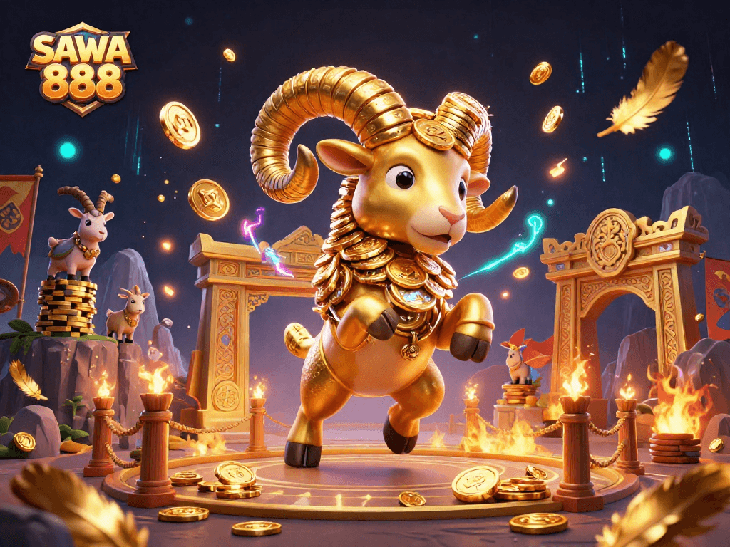 Experience action and excitement at SAWA 888 with dynamic golden ram and gambling elements.