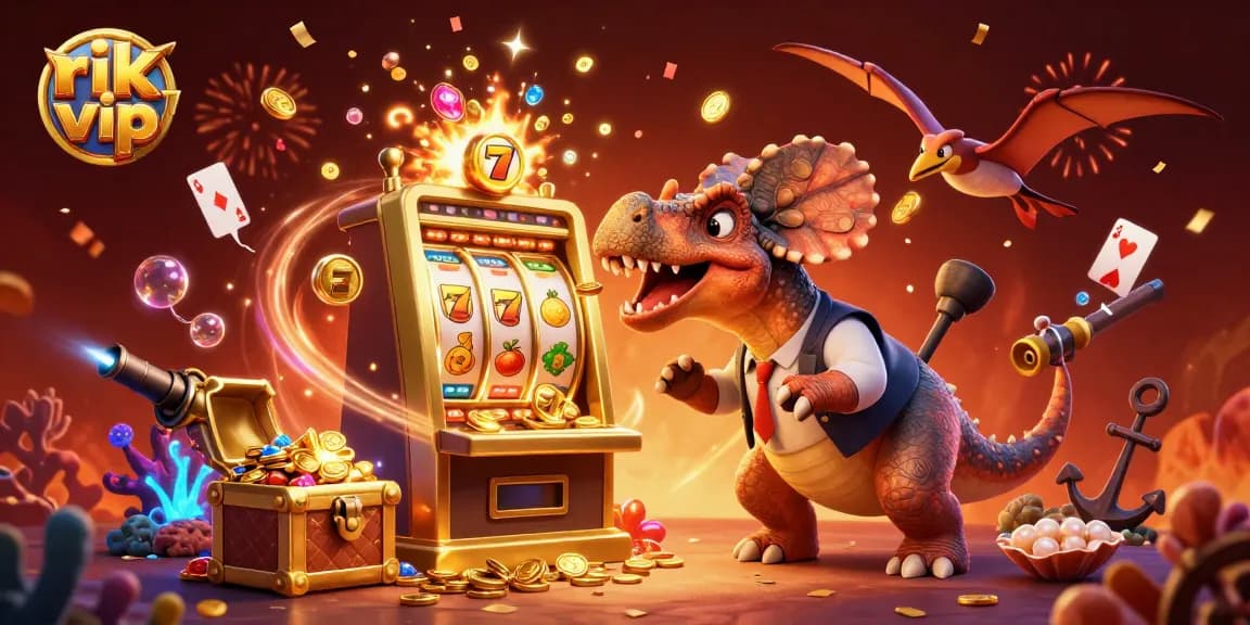 Experience the thrill of rik vip as a pachycephalosaurus wins jackpot coins from a golden slot!