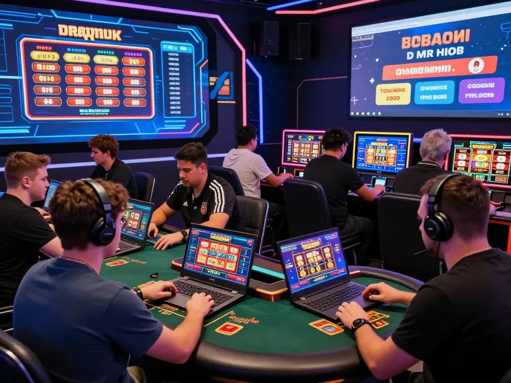Experience the excitement of F168 online casino gaming with diverse players engaging in live games and displaying vibrant interfaces.