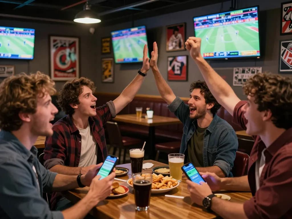 Fans engaging in sports betting on ok365 while enjoying adrenaline-filled atmosphere in a lively sports bar