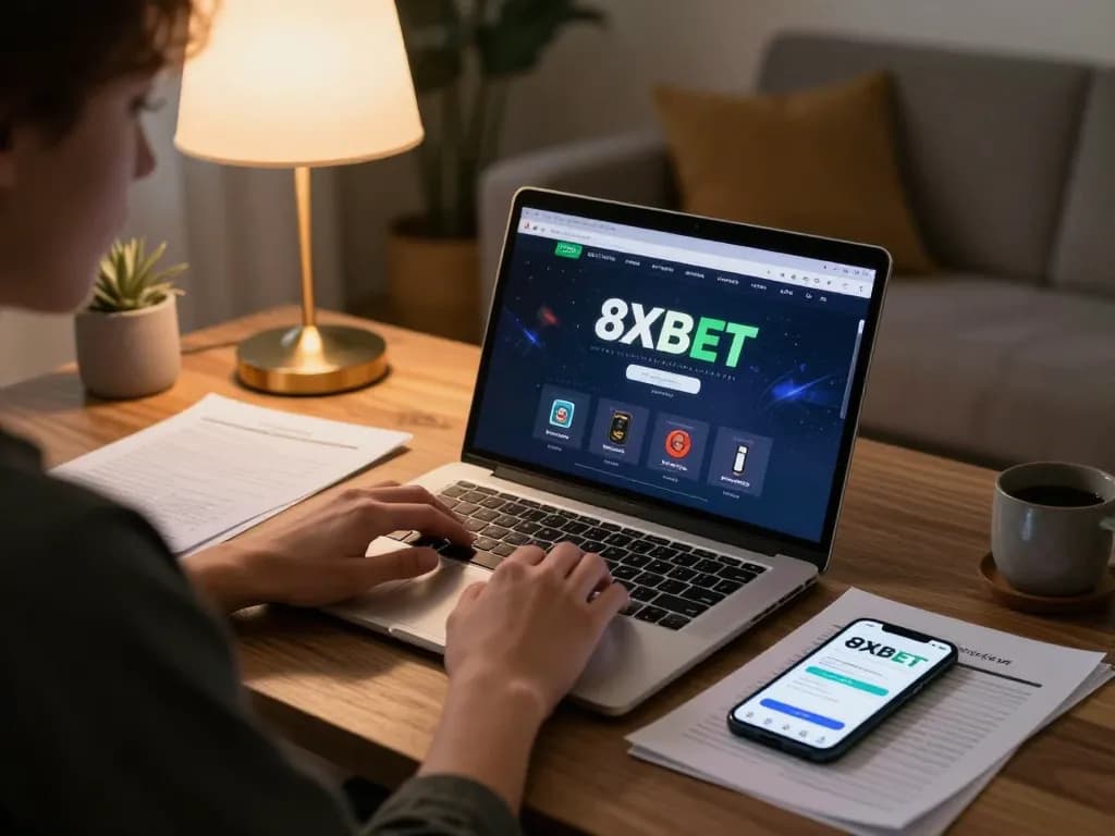 Player engaging in online gaming on 8xbet platform at home, showcasing a comfortable setup.