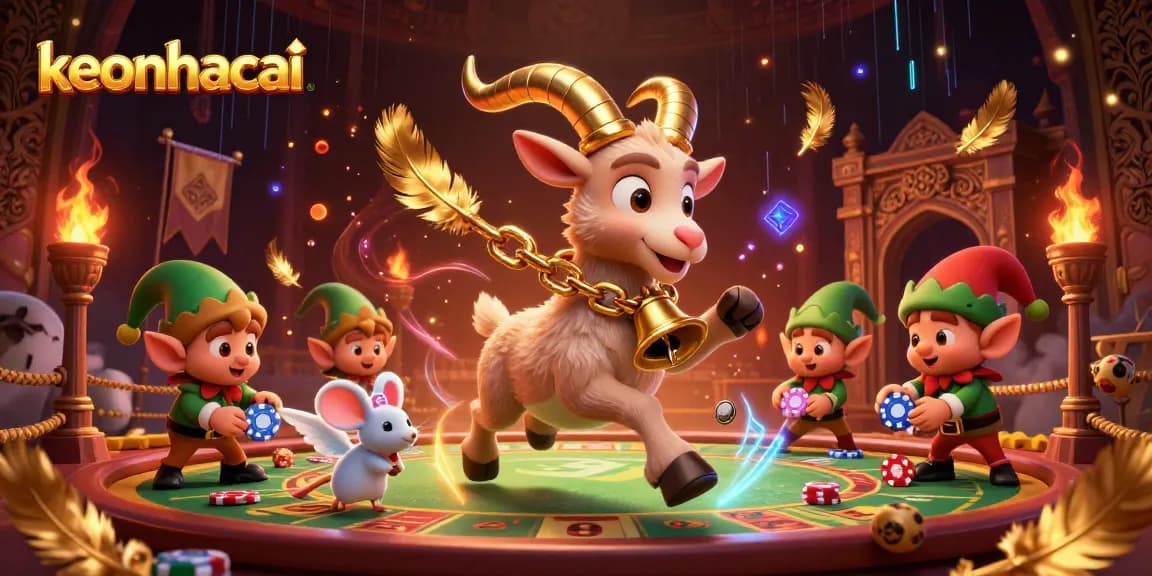 Engage in sports betting with keonhacai as a Krampus goat oversees a lively casino scene.