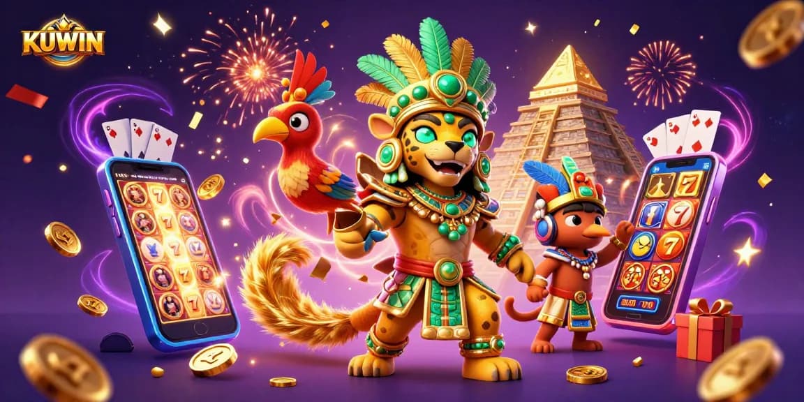 Spin exciting KUWIN slot games with vibrant characters and vivid celebratory elements.