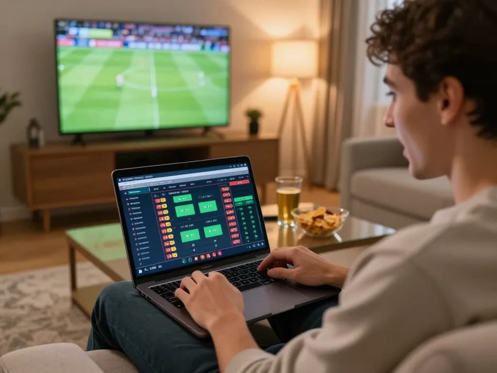 Engaging sports betting scene on cm88-bet with excited player placing bets online.