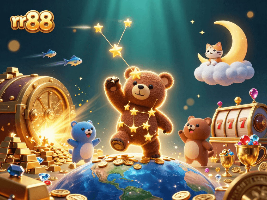 Join the fun at rr 88 as the constellation bear scoops up coins amidst gold treasures.