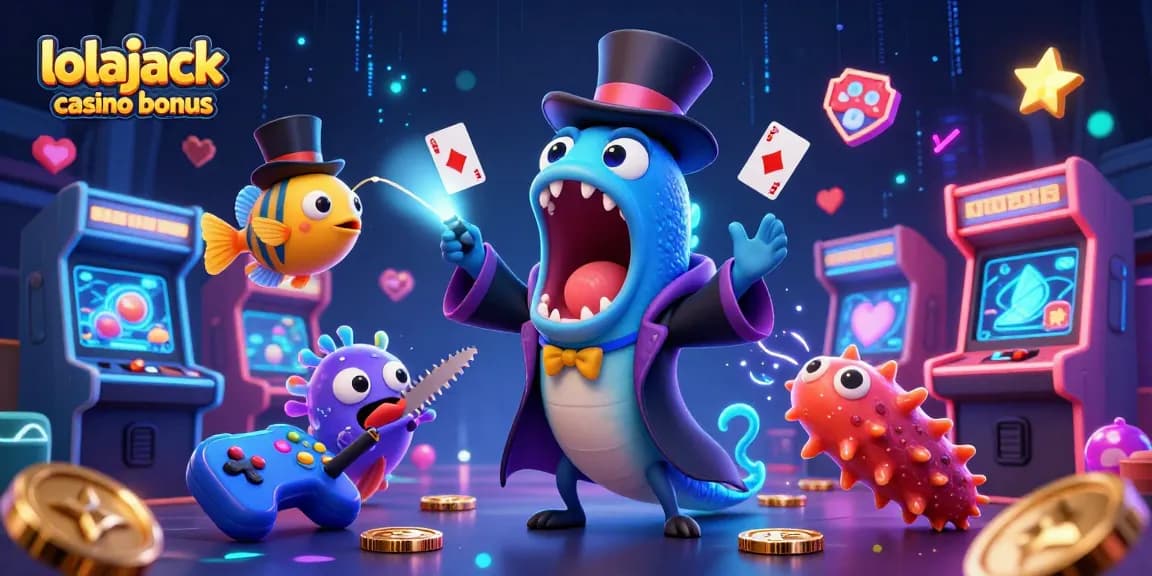 Experience epic gameplay with the lolajack casino bonus, featuring vibrant characters and casino elements.